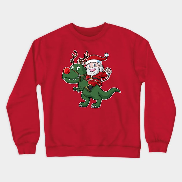 Santa Claus Riding T Rex Dinosaur Christmas Crewneck Sweatshirt by E